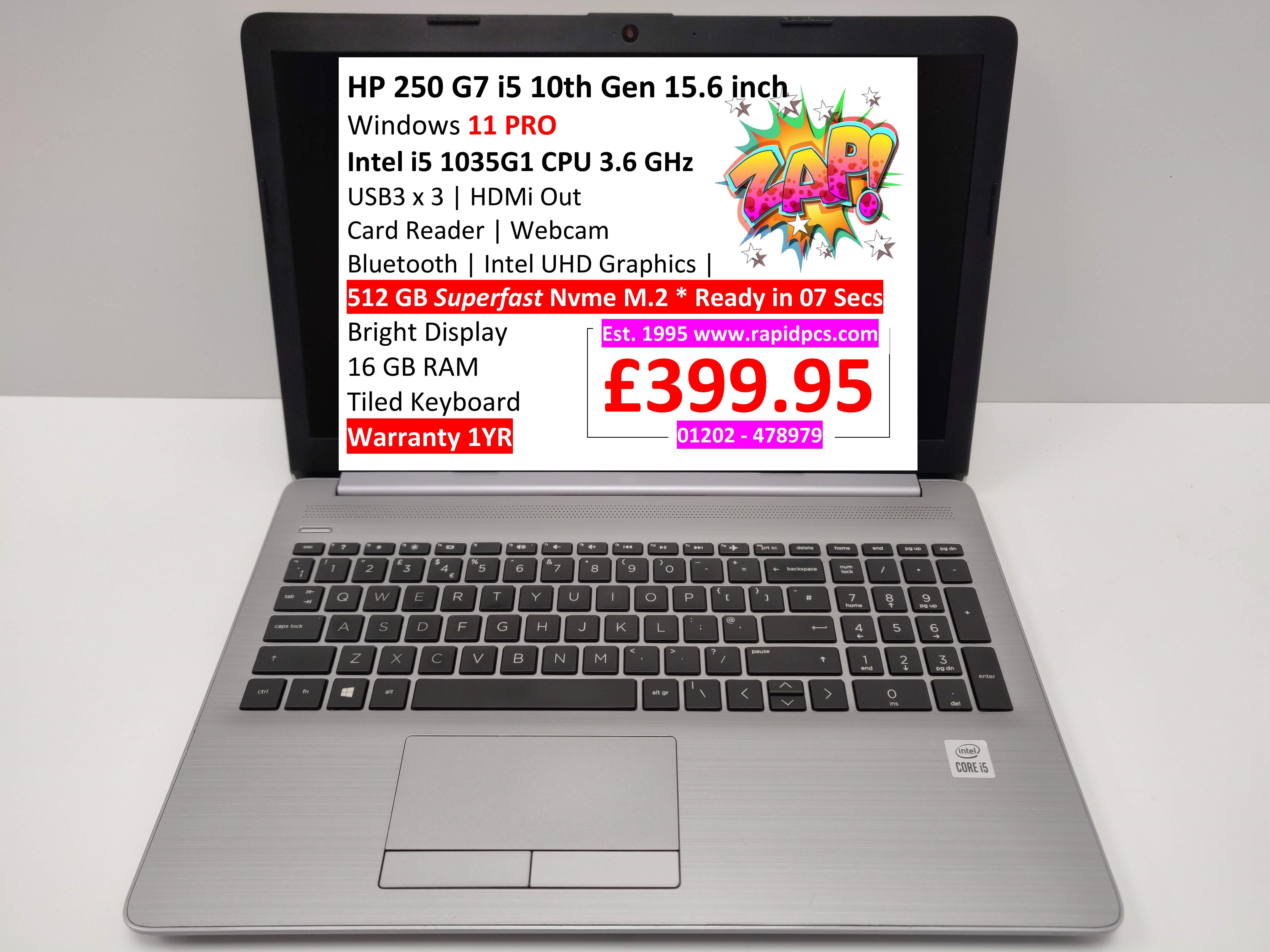 HP 250 G7 i5 10th Gen 16gb 512gb | Rapid PCs